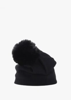 Black Slouchy Knitted Pom Pom Hat