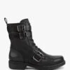 Black Leather Buckled Ankle Boots