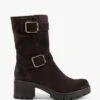 Brown Suede Double Buckle Heeled Calf Boots