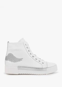 Angels White Leather Silver Wing High Top Trainers