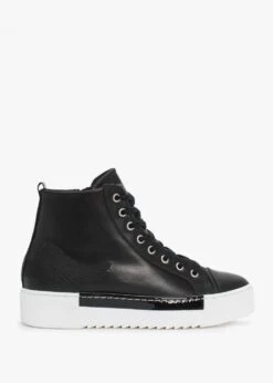 Angels Black Leather Black Wing High Top Trainers