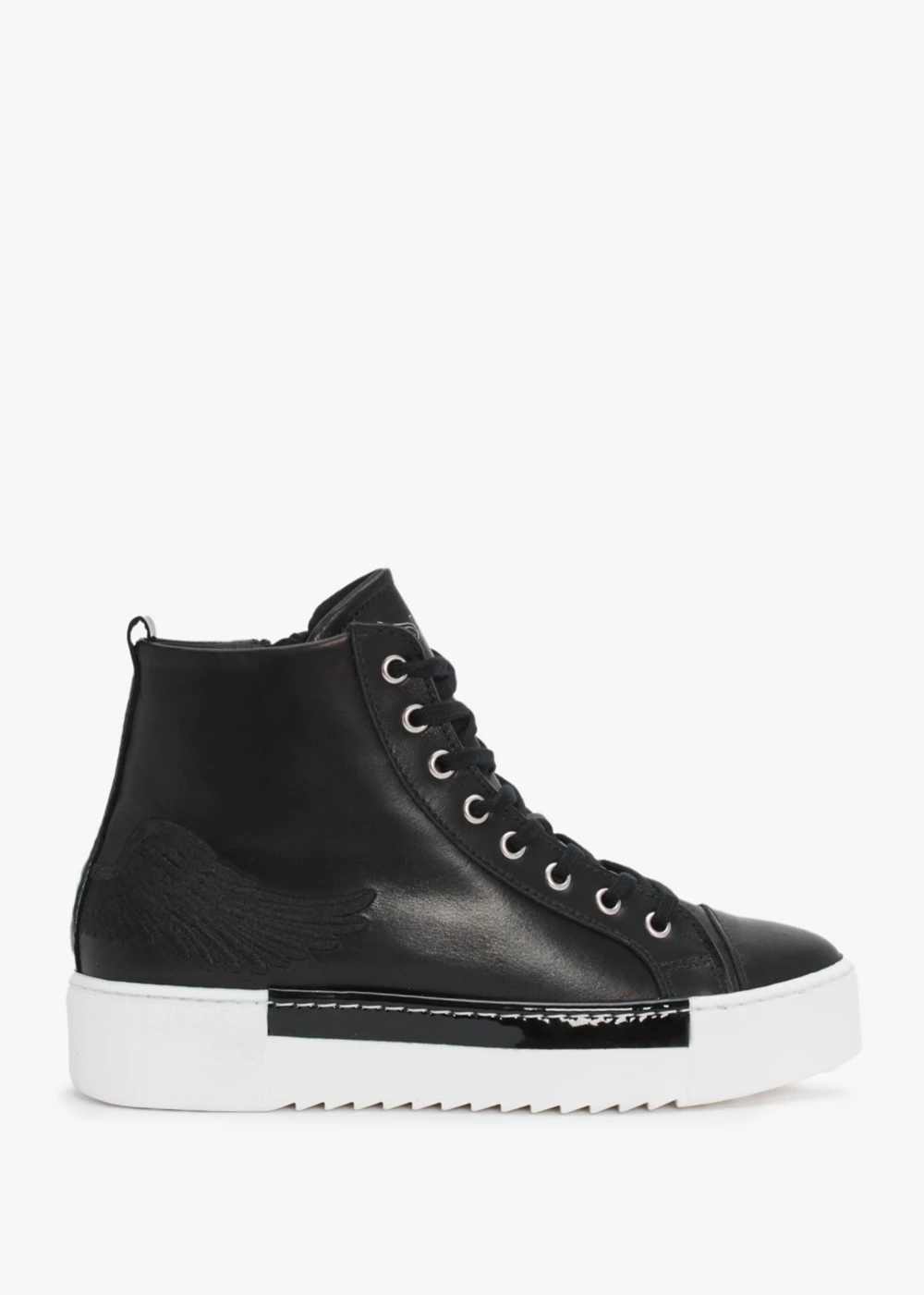 Angels Black Leather Black Wing High Top Trainers 1 Angels Black Leather Black Wing High Top Trainers