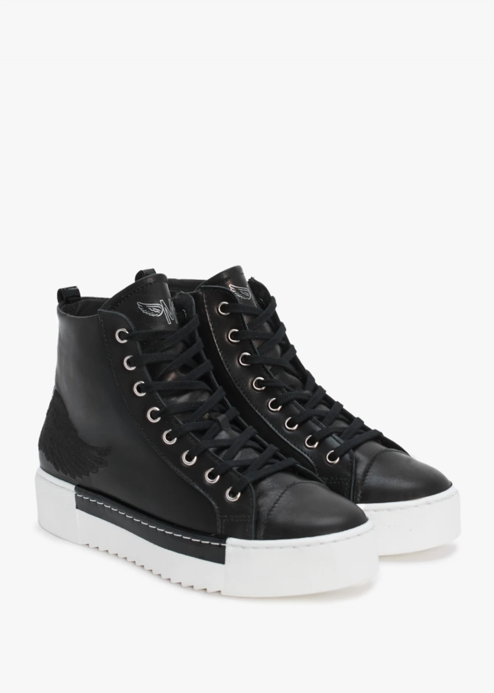 Angels Black Leather Black Wing High Top Trainers 2 Angels Black Leather Black Wing High Top Trainers - Image 2