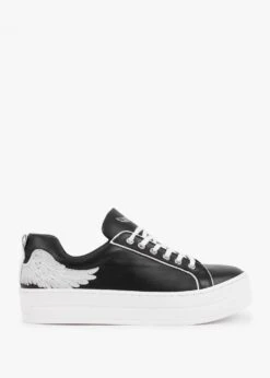 Angels II Black Leather Flatform Trainers