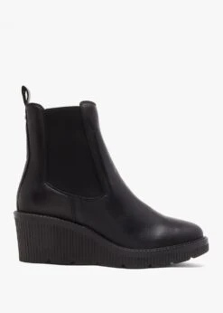 Audyn Black Leather Wedge Ankle Boots