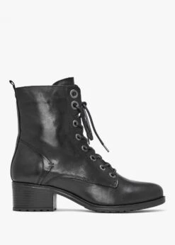 Bezzie Black Leather Block Heel Ankle Boots