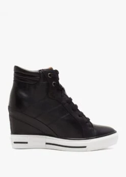 Grainger Black Leather Wedge High Top Trainers