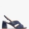 Lusiya Navy V Front Block Heel Sandals