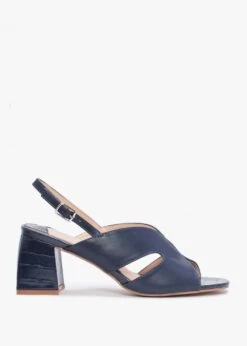 Lusiya Navy V Front Block Heel Sandals