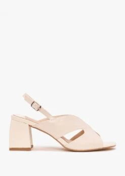 Lusiya Off White V Front Block Heel Sandals