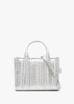 Marc Jacobs The Monogram Metallic Leather Mini Silver Bright White Tote Bag