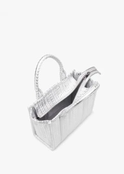 Marc Jacobs The Monogram Metallic Leather Mini Silver Bright White Tote Bag -Daniel Footwear Shop mj monogram metallic mini tote p136025 200957 image