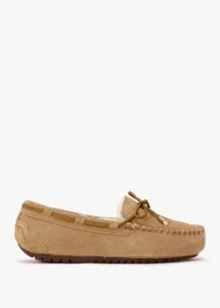 Moccy Beige Suede Moccasin Slippers