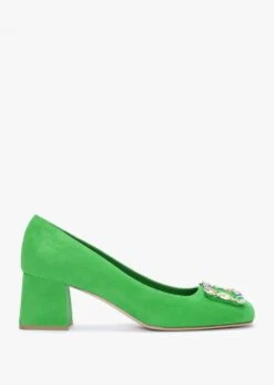Nadia Green Suede Jewelled Block Heel Court Shoes