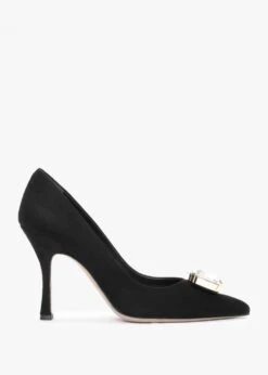 Natalia Black Suede Jewelled Court Shoes