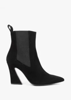 Nelsea Black Suede Shaped Heel Ankle Boots