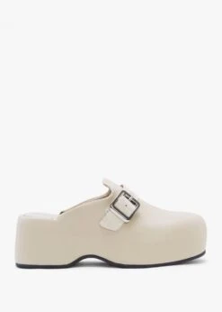 Nevio Cream Leather Flatform Clogs