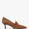 Nobuck Tan Suede Kitten Heel Court Shoes