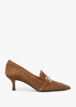 Nobuck Tan Suede Kitten Heel Court Shoes
