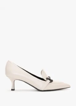 Nobuck Beige Leather Kitten Heel Court Shoes