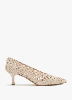 Nokit Beige Leather Woven Court Shoes