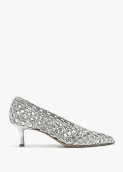 Nokit Silver Leather Woven Court Shoes
