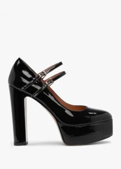 Nomary Black Patent Leather Platform Heeled May Janes