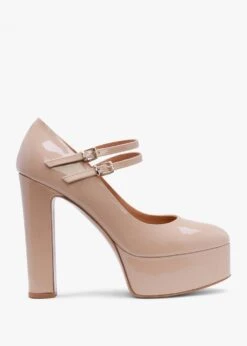 Nomary Nude Patent Leather Platform Heeled May Janes