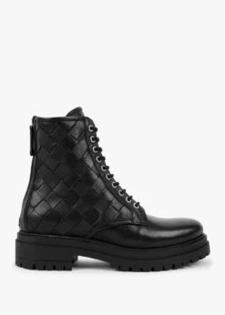 Novel Black Leather Woven Ankle Boots