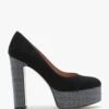 Nowo Black Suede Raffia Platform Court Shoes