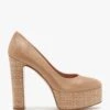 Nowo Beige Suede Raffia Platform Court Shoes