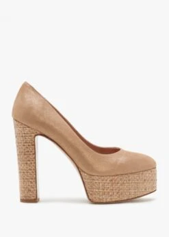 Nowo Beige Suede Raffia Platform Court Shoes