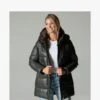 Oakwood Fancy Khaki Leather Padded Longline Coat