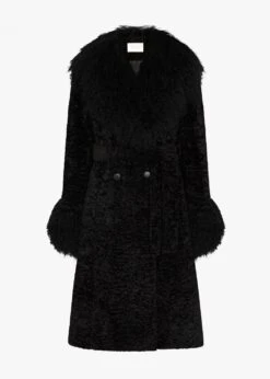 Penny 70’s Black Mongolian Lambswool Long-Line Coat