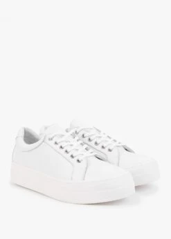 Piccadilly Circus White Leather Flatform Trainers