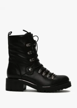 Plip Black Leather Fleece Lined Biker Boots