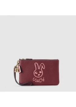 Coach Rabbit Lunar New Year Burgundy Leather Small Wristlet Strap Pouch
