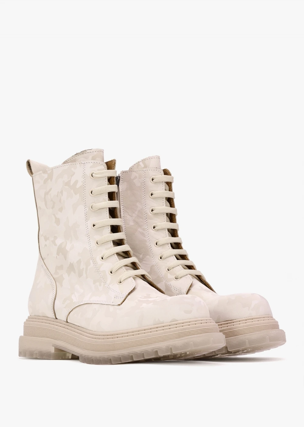 Rammie White Leather Camo Ankle Boots 2 Rammie White Leather Camo Ankle Boots - Image 2
