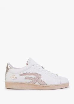 Replay Murray Off White Pink Leather Trainers