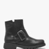 Fly London Rily Black Leather Buckle Ankle Boots