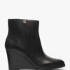 Shaley Black Leather Wedge Ankle Boots