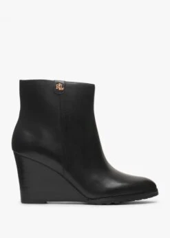 Shaley Black Leather Wedge Ankle Boots