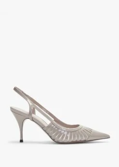 Sabrina Nude Patent Leather Sling Back Heeled Shoes