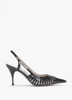Sabrina Black Patent Leather Sling Back Heeled Shoes