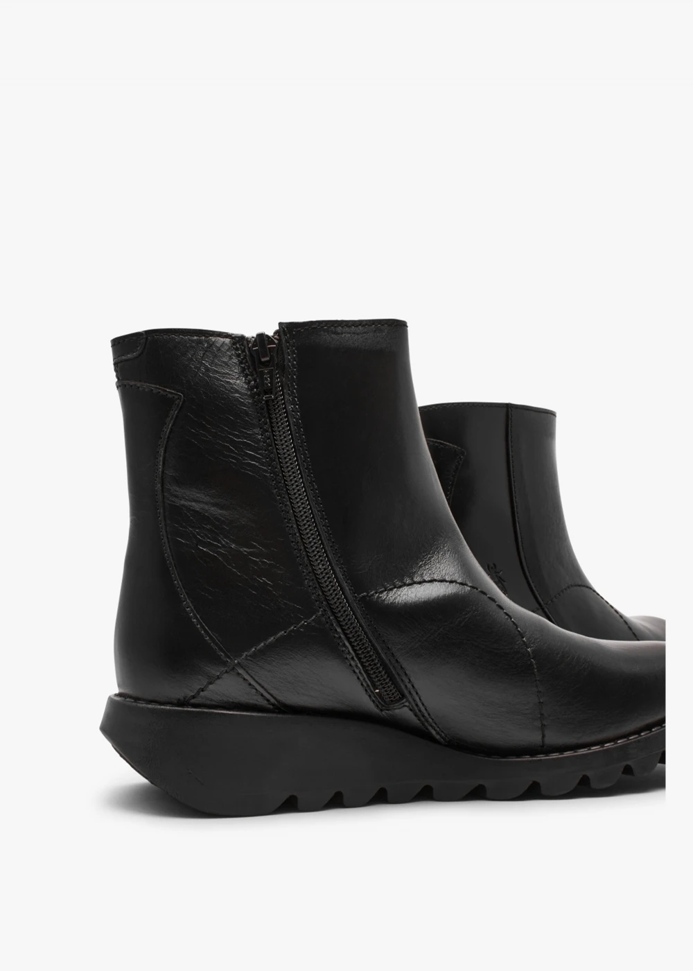 Fly London Sagu Black Leather Low Wedge Ankle Boots 5 Fly London Sagu Black Leather Low Wedge Ankle Boots - Image 5