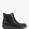 Fly London Salv Black Leather Moc Croc Wedge Chelsea Boots