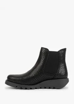 Fly London Salv Black Leather Moc Croc Wedge Chelsea Boots -Daniel Footwear Shop salv black leather moc croc wedge chelsea boots p131722 198584 image