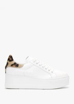 Scramble Leopard Leather Flatform Trainers