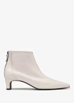 Sedda White Leather Low Heel Ankle Boots