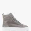 Sellish Grey Suede Crystal Embellished High Top Trainers